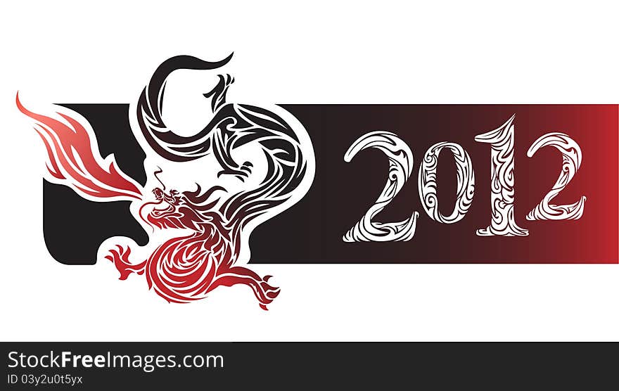 Card with dragon and stylized inscription 2012. Card with dragon and stylized inscription 2012