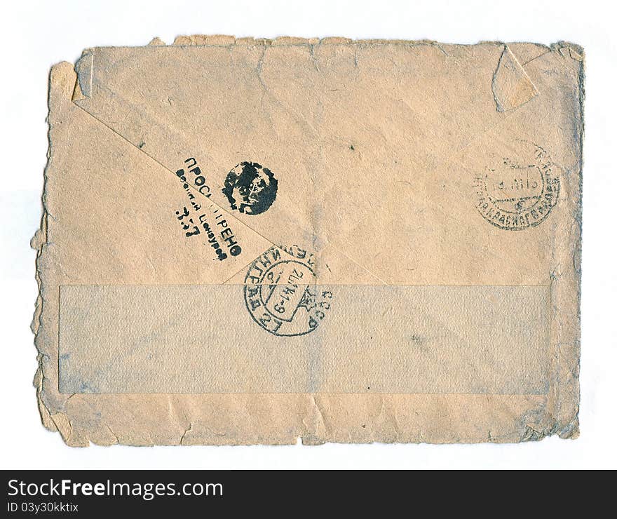 Vintage post letter, WWII, 1943. With censured stamps.