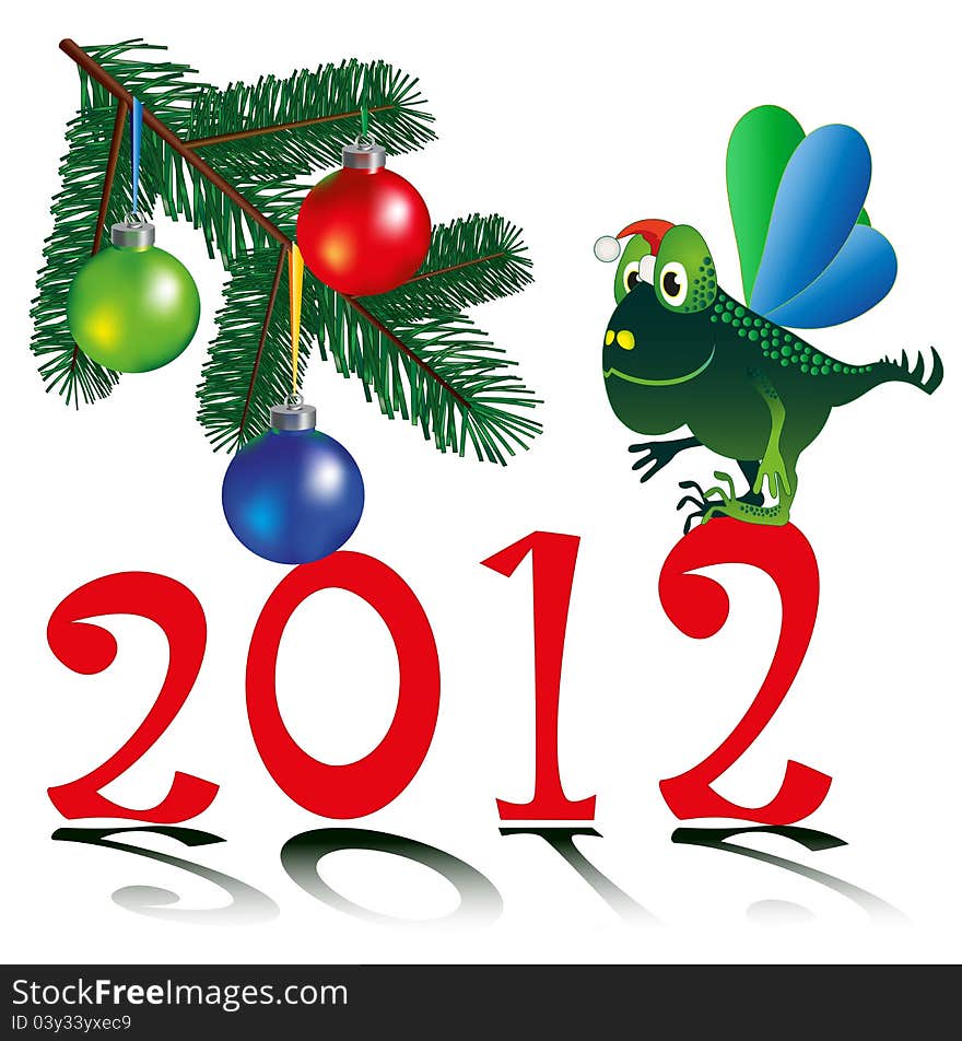 Card for New Year 2012 with a cheerful dragon