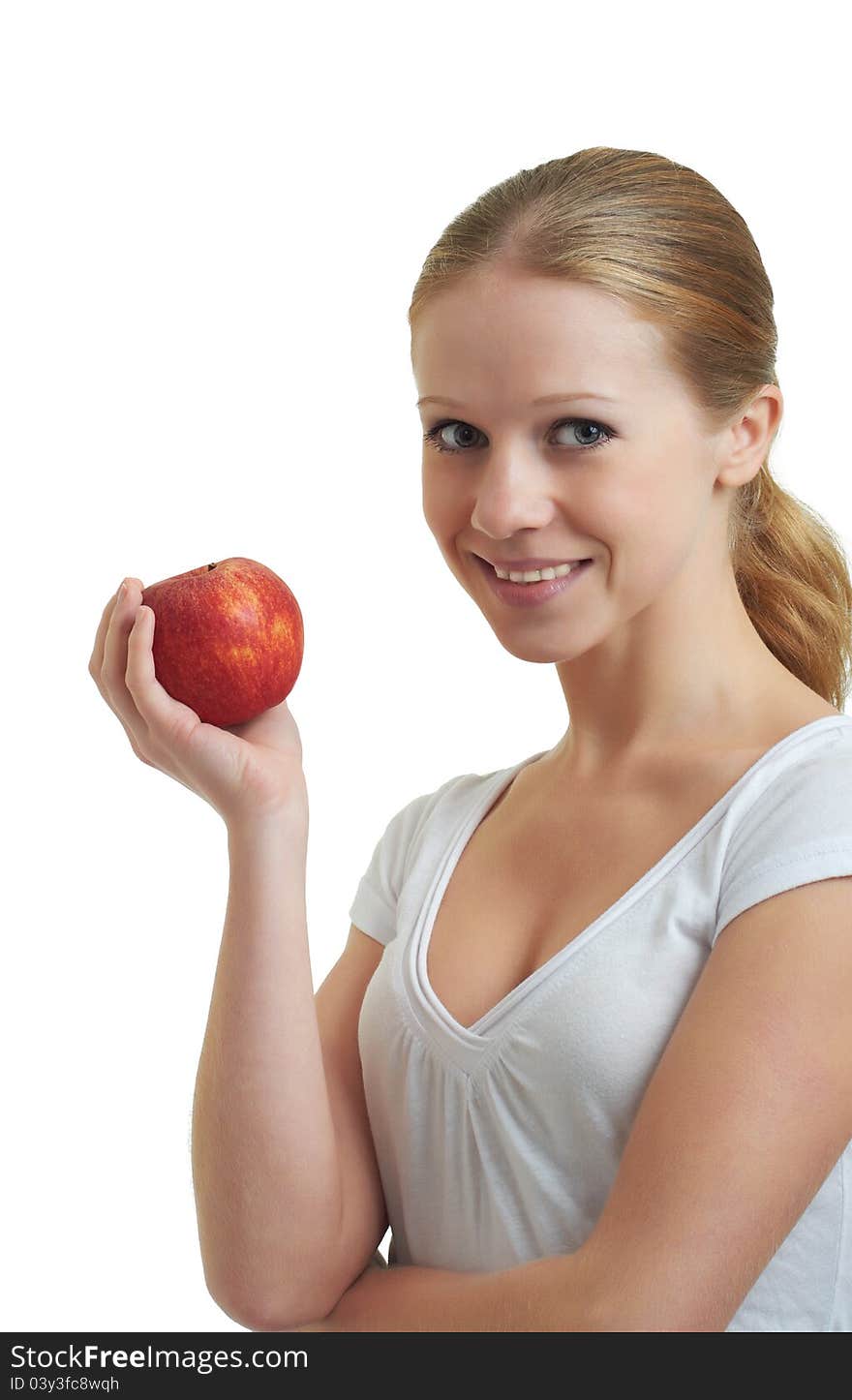 Pretty Girl Holding A Red Apple