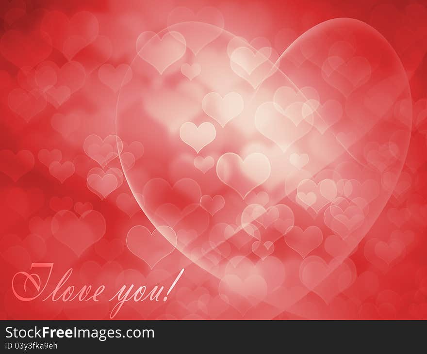 Greeting Card for Valentine's Day with red hearts