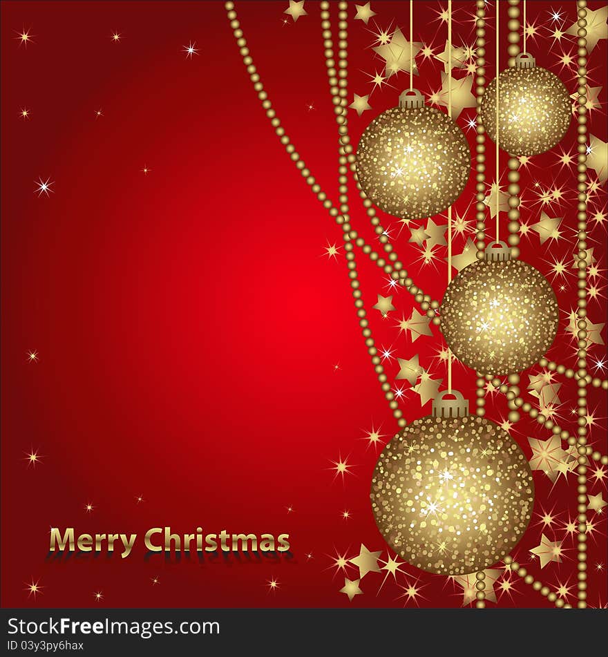 Christmas card with gold balls