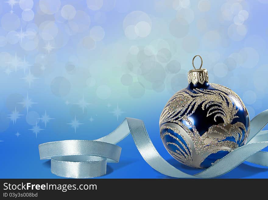 Background with Christmas decorations and ribbon