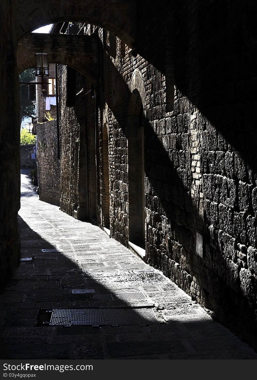 Narrow street in San Gimignano, Italy