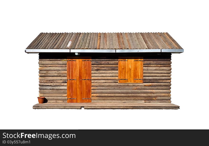 A wooden cottage isolated on a white background. A wooden cottage isolated on a white background