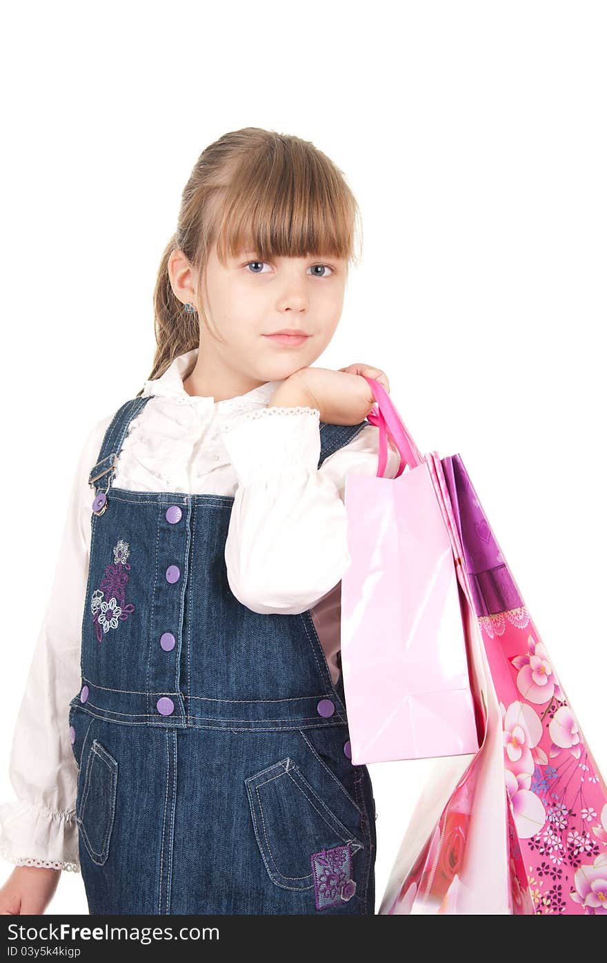 Picture of happy little girl with gift christmas box happy and smile. Isolated on the white background.