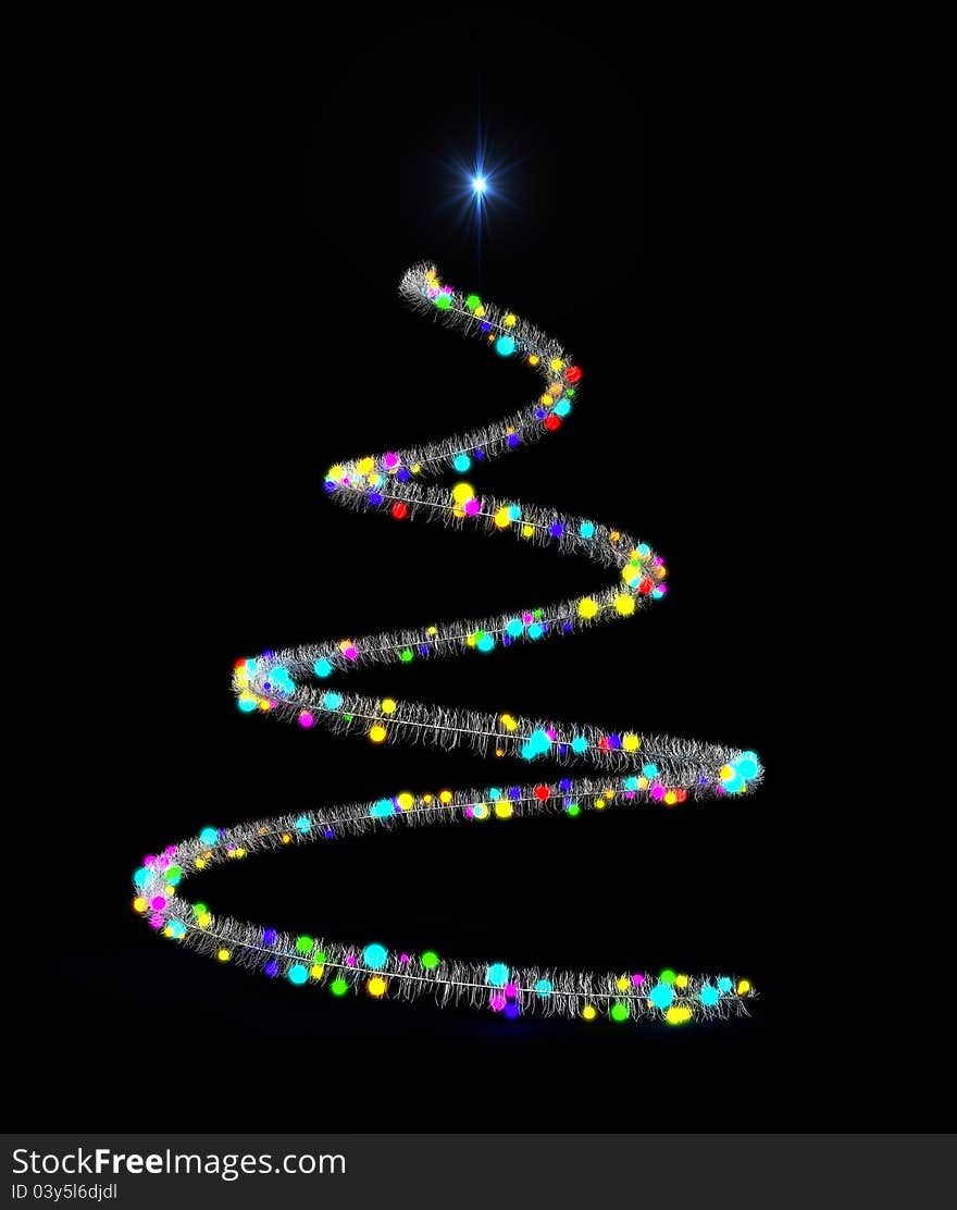 3d tinsel christmas tree with decorations