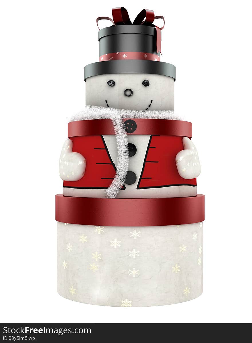 3d cute snow man made of gift boxes