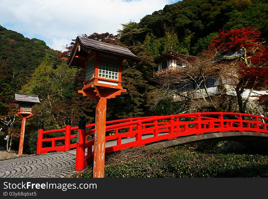 Japanese Bridge at Minoo Park, Osaka in autumn