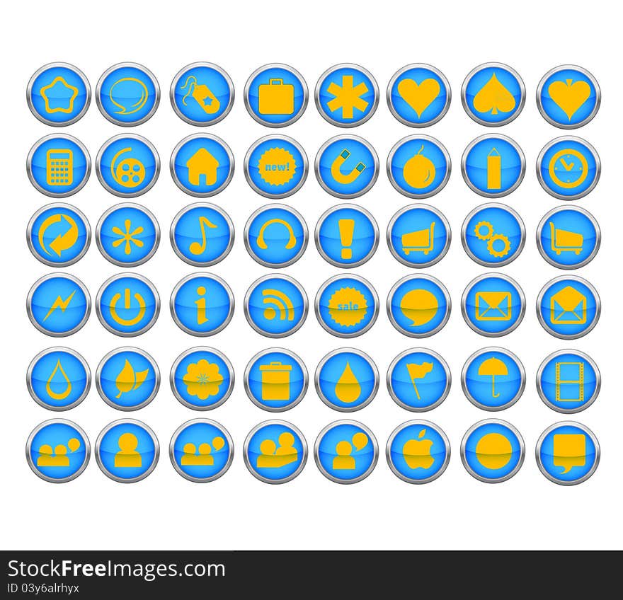 Abstract web symbols set blue color isolated