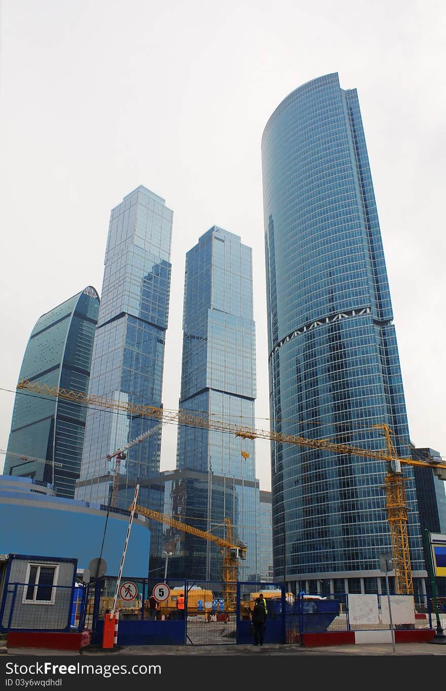 Building of skyscrapers in Moscow of city