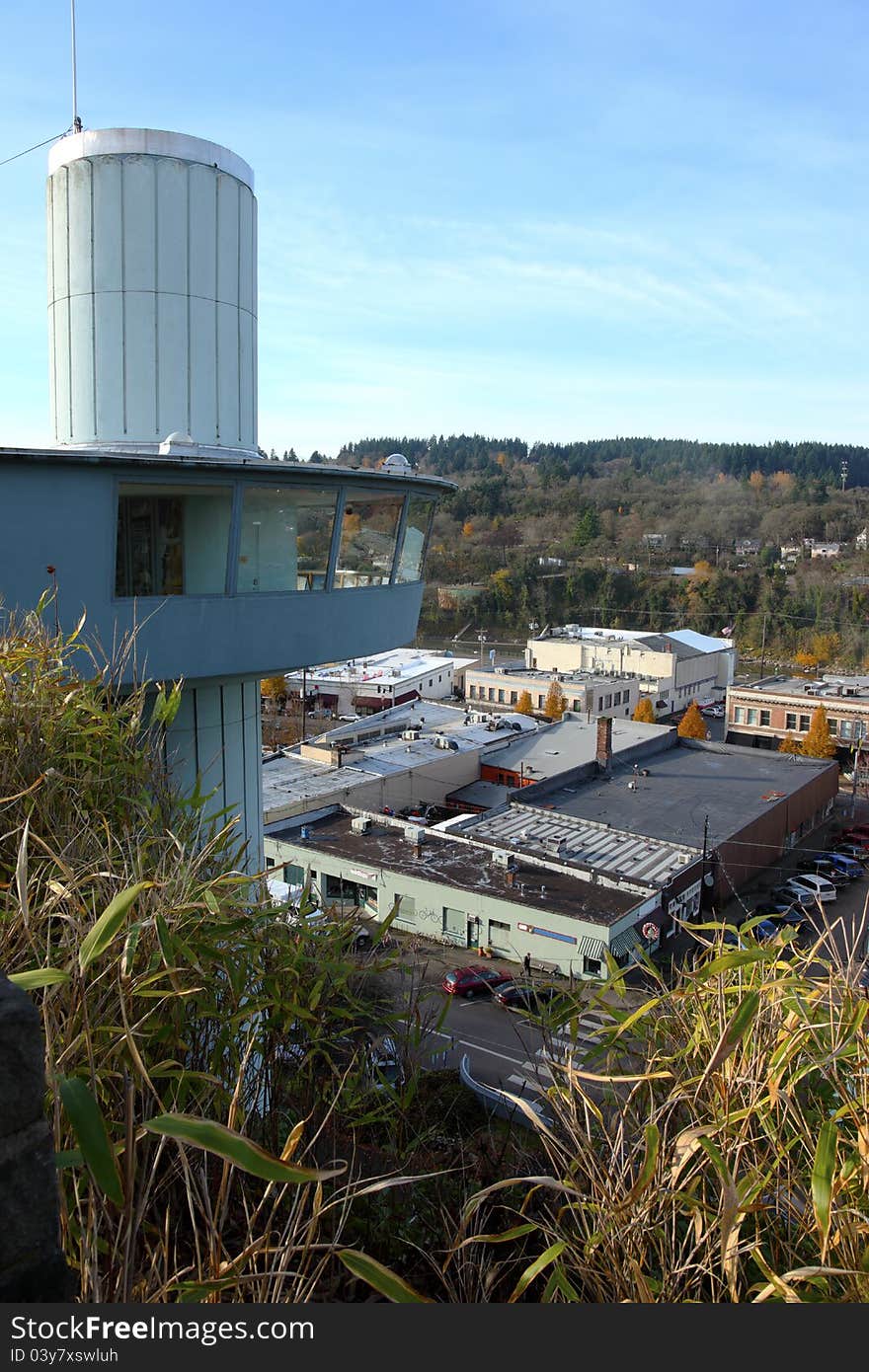 Oregon city lower township & elevator tower, OR.