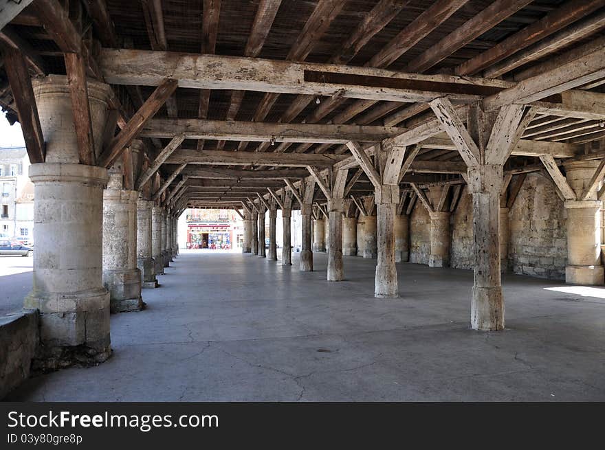 This ancient covered wooden market is in northern france. This ancient covered wooden market is in northern france