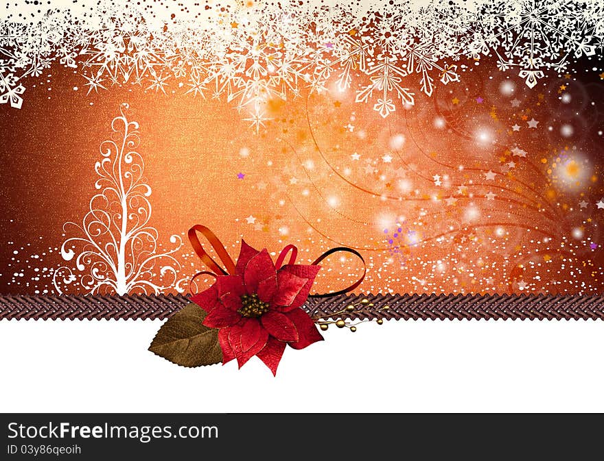 Christmas card with snowflakes, glitter, ribbon, flower. Christmas card with snowflakes, glitter, ribbon, flower