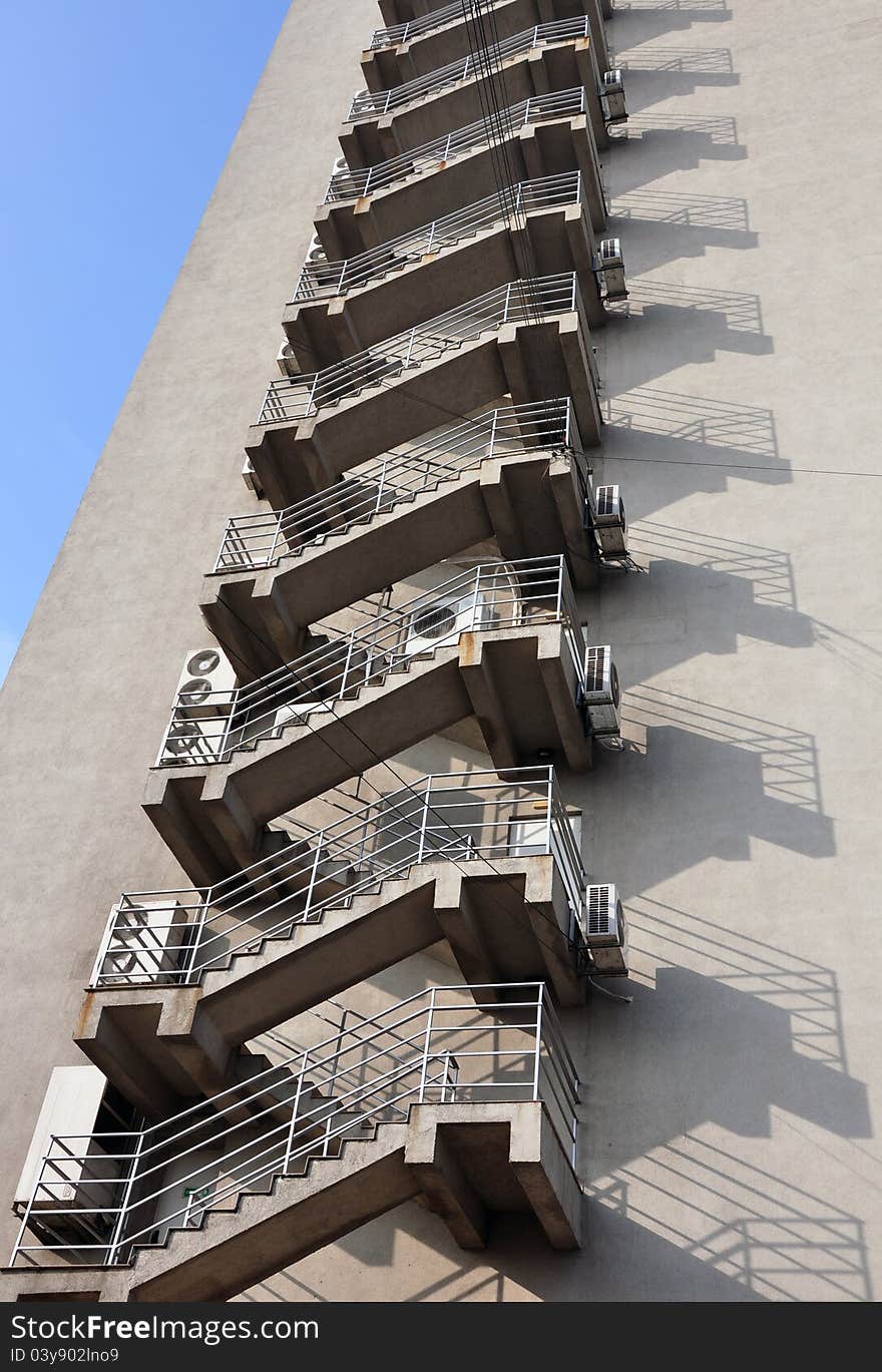 Spiral stairs with metallic railing. Spiral stairs with metallic railing