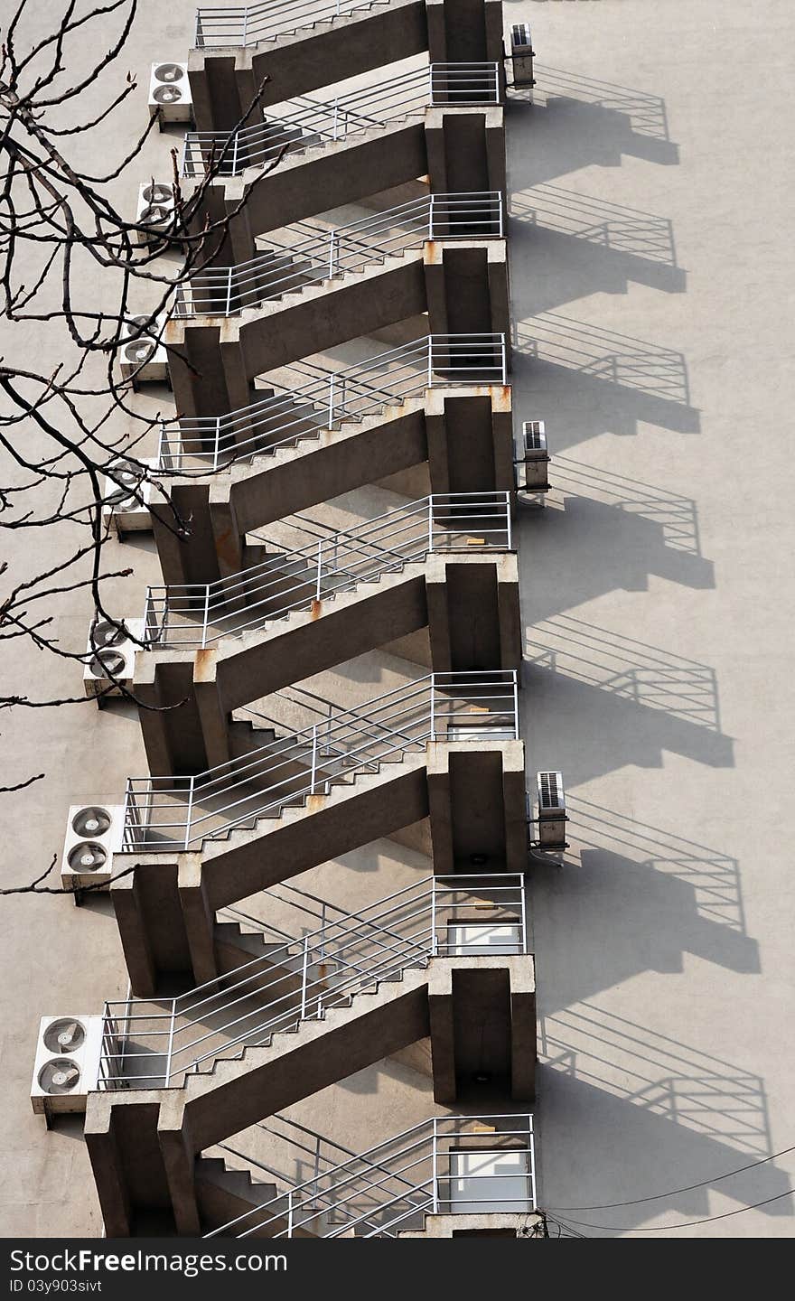 Spiral stairs with metallic railing. Spiral stairs with metallic railing