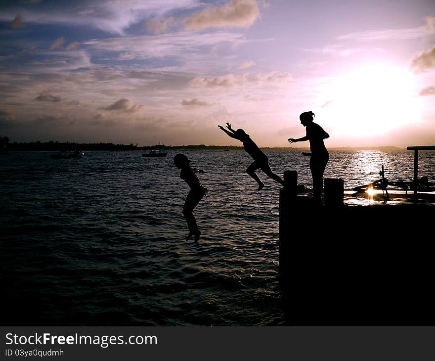 Girls on pier