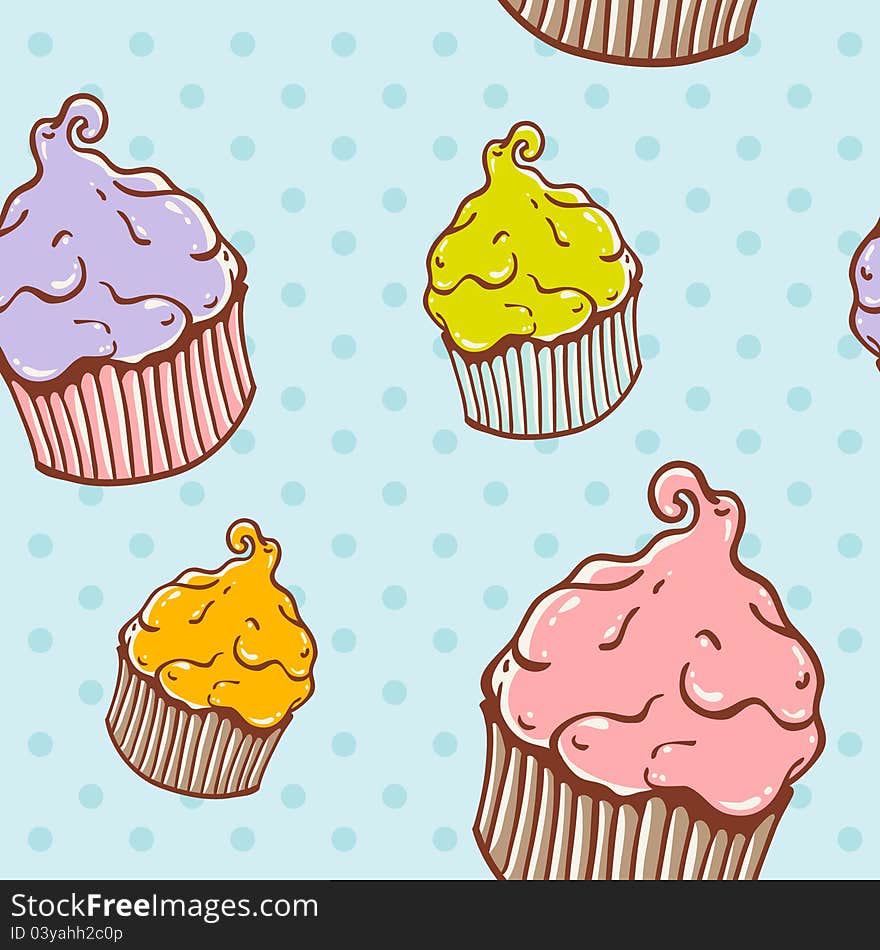 Cute Vintage Cupcake Seamless Texture