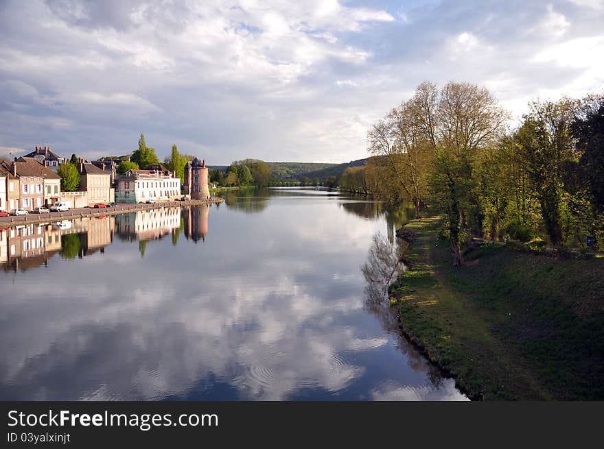 The river yonne in france at the beautiful town of villeneuve sur Yonne. The river yonne in france at the beautiful town of villeneuve sur Yonne