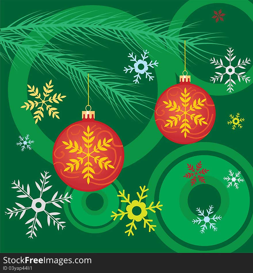 Green christmas tree with balls on the abstract background. Green christmas tree with balls on the abstract background.