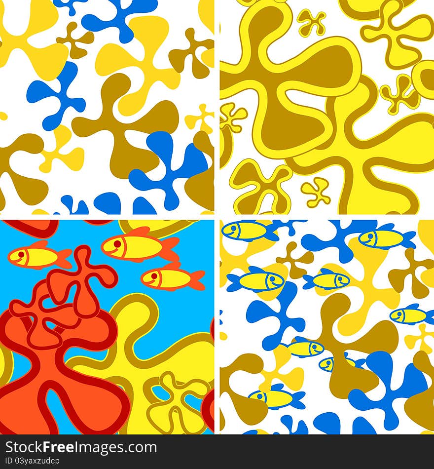 Four background with spots and fishes