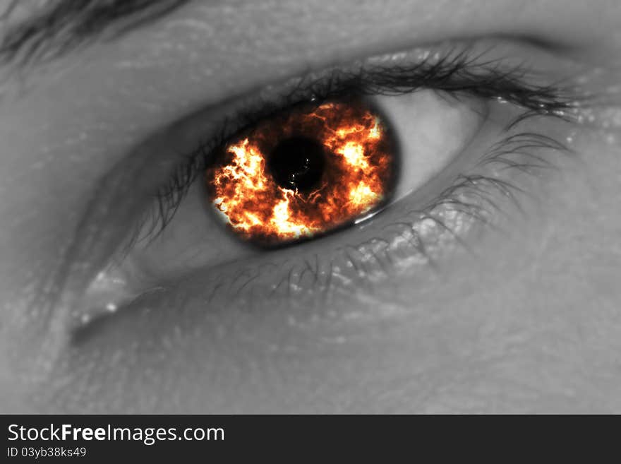 Fire in the male pupil. Fire in the male pupil