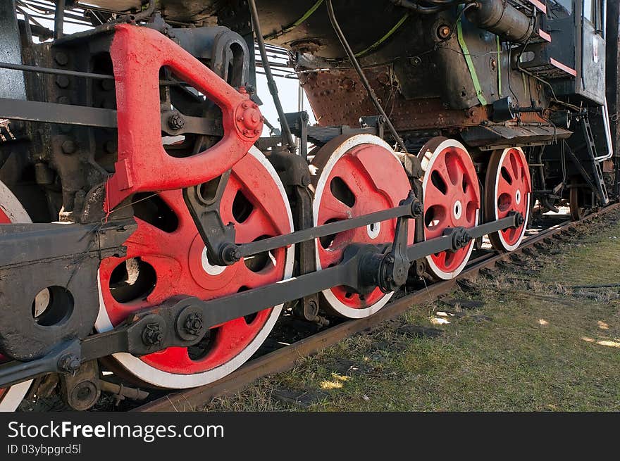 Wheels of very old steam locomotive