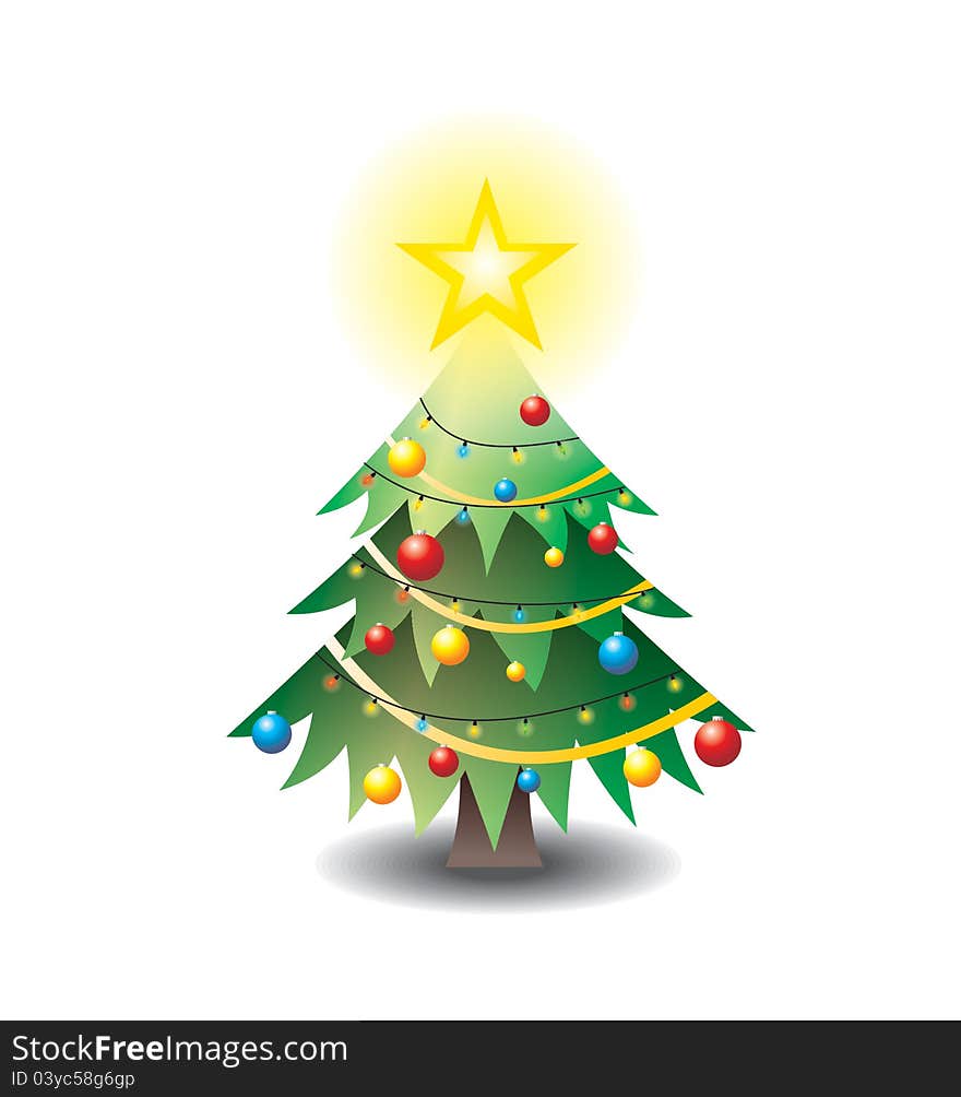 Vector Christmas tree with yellow star