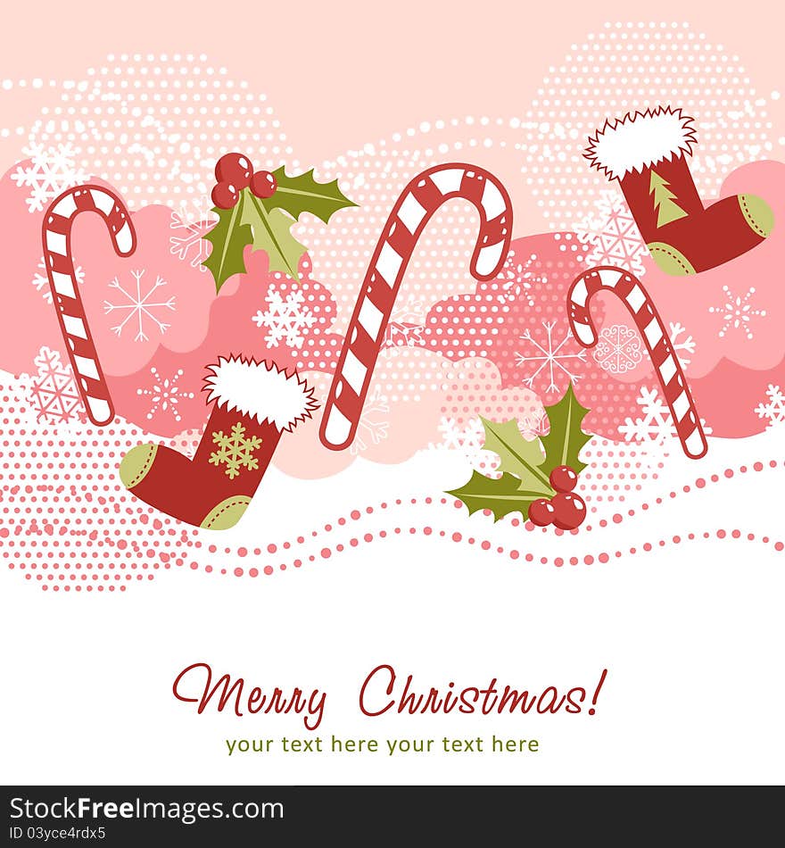 Ornate Christmas card with xmas stocking