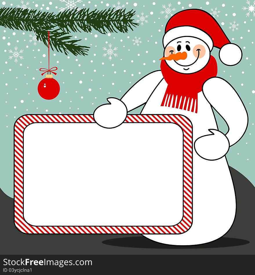 Snowman with billboard christmas vector background