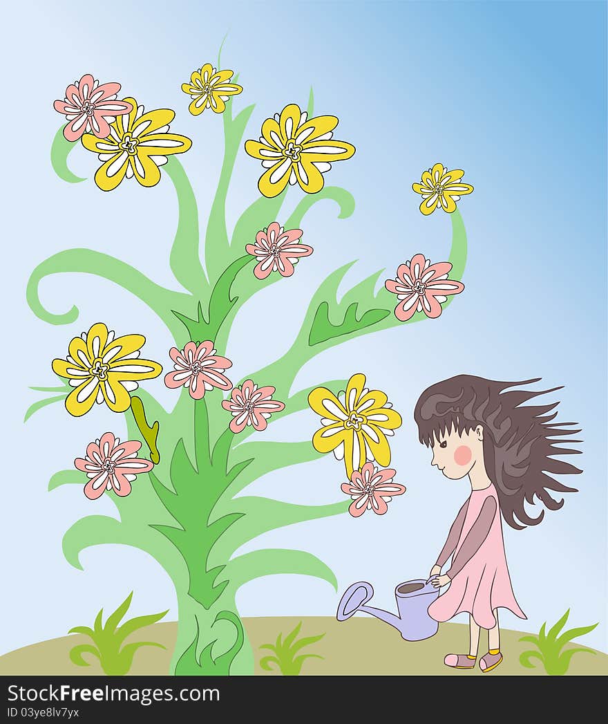 Little Girl And Flower