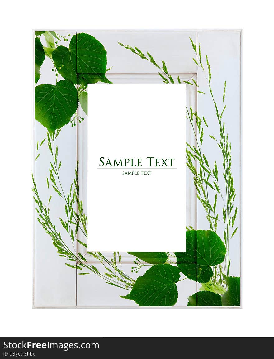 White frame with green leaves