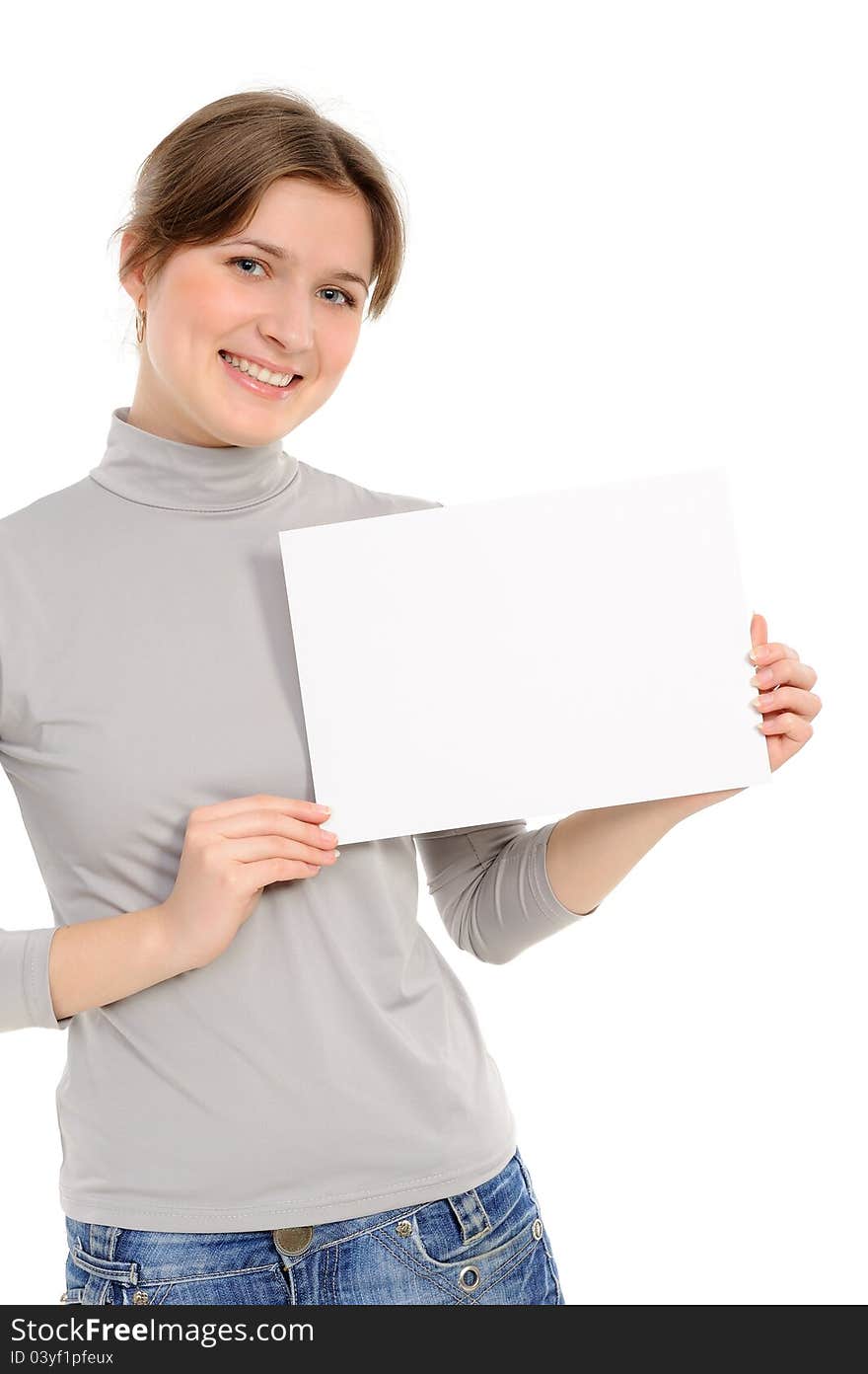 Woman Holding Empty White Board