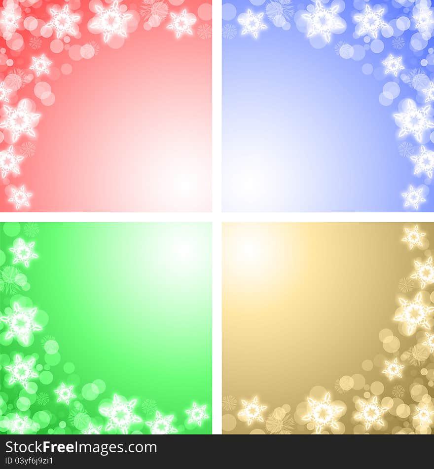 Background with snowflakes in four different colors. Background with snowflakes in four different colors.