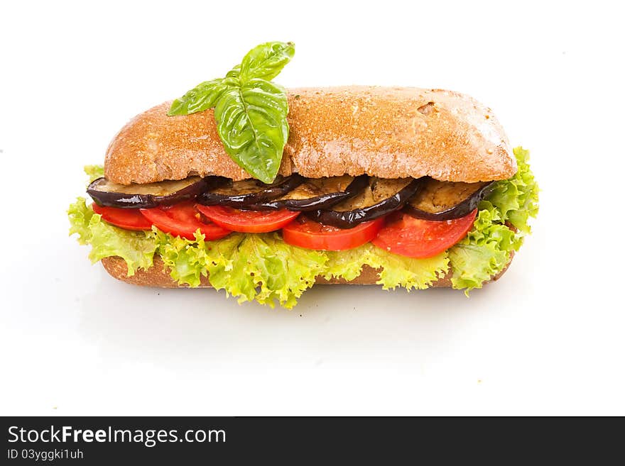 Big sandwich with fresh salad isolated on white background. Big sandwich with fresh salad isolated on white background