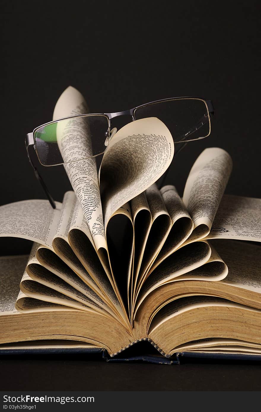 Glasses on pages of book