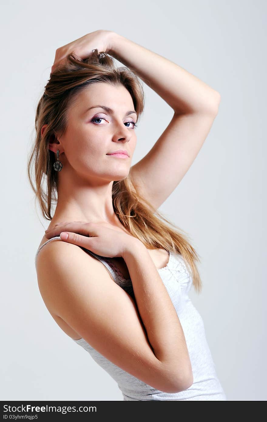 Close-up portrait of caucasian young woman on white backgound. Close-up portrait of caucasian young woman on white backgound