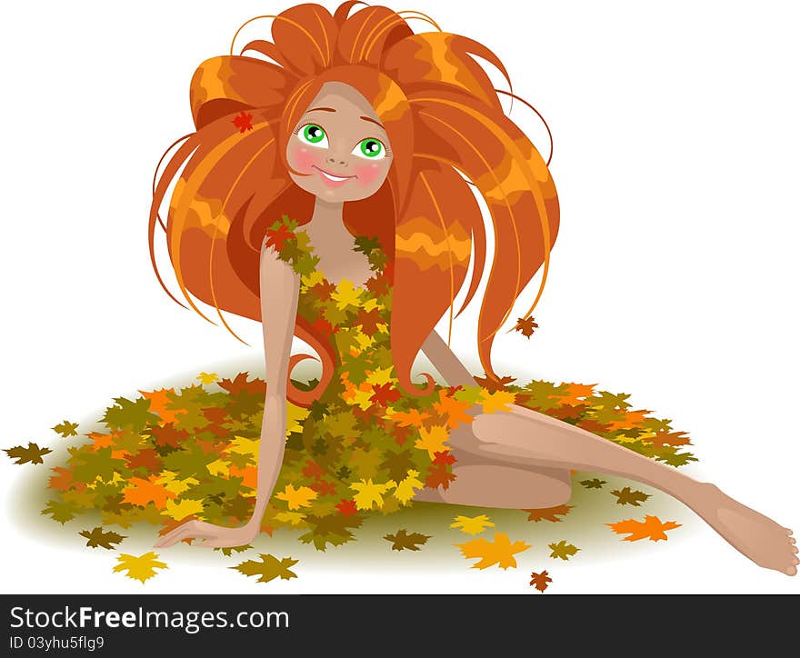 Girl in the image of autumn.Illustration