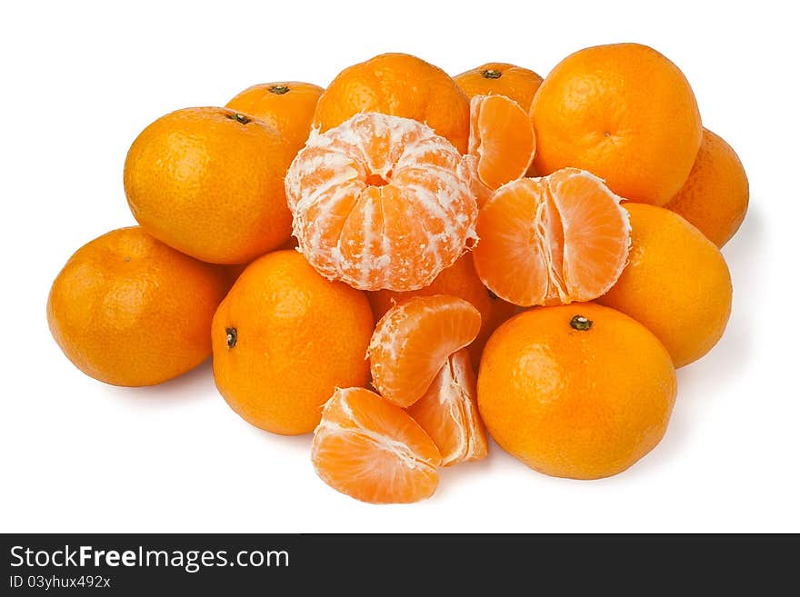 Tangerines pile against white background