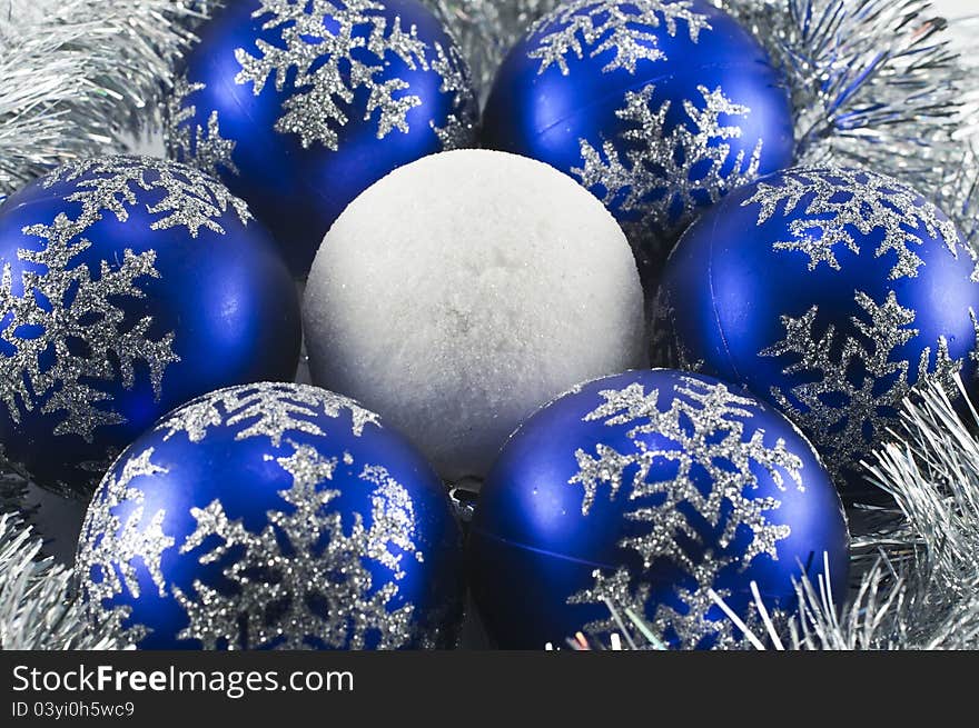 Christmas decoration of the Christmas balls blue and white