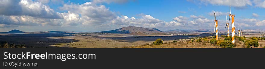 A view of landscape form a wind turbine farm in Golan Heights. A view of landscape form a wind turbine farm in Golan Heights