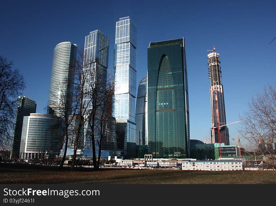 Russia, Moscow. High-rise buildings in the complex Moscow-City.