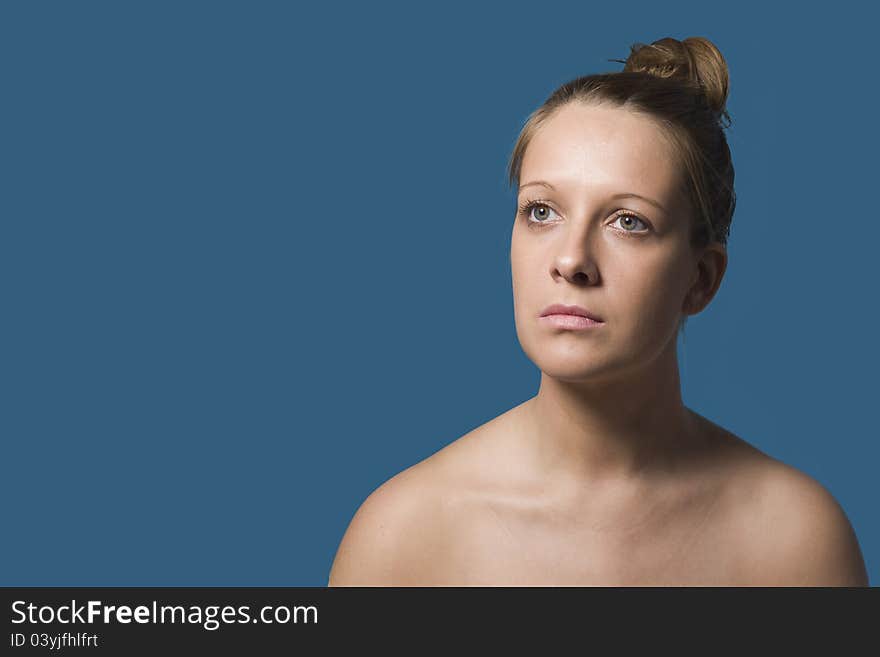 Portrait with very blue eye looking far away, simple blue, sharp and beautiful eyes, woman eye. Portrait with very blue eye looking far away, simple blue, sharp and beautiful eyes, woman eye