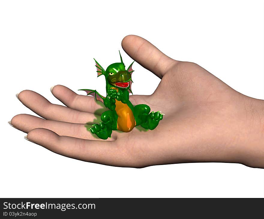 The image of a New Year's dragon on a hand. The image of a New Year's dragon on a hand