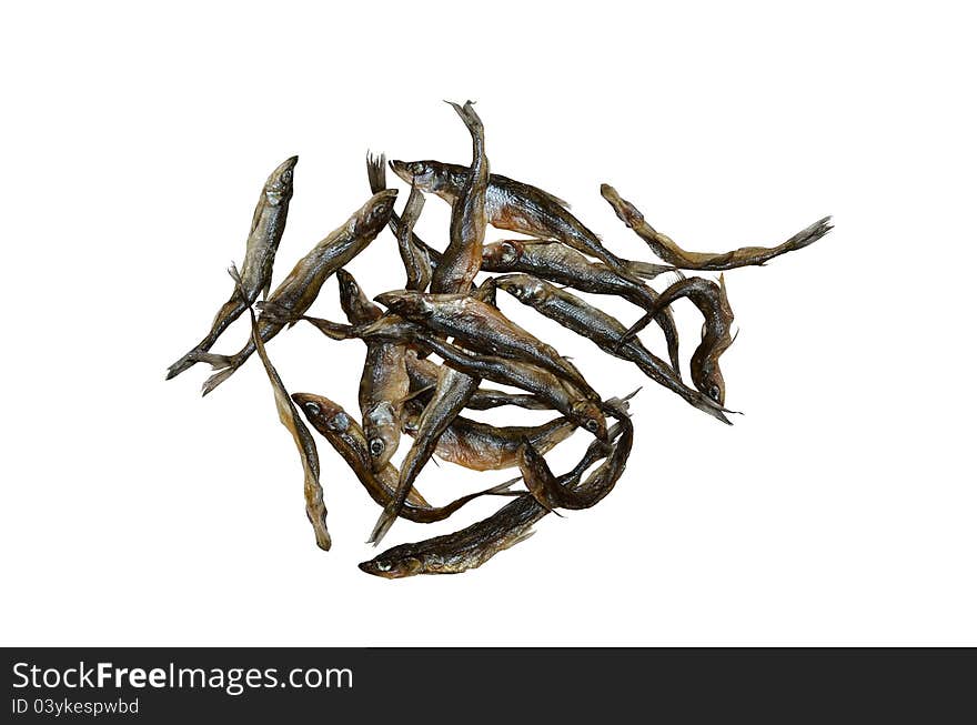 Dried small sea fish isolated on a white