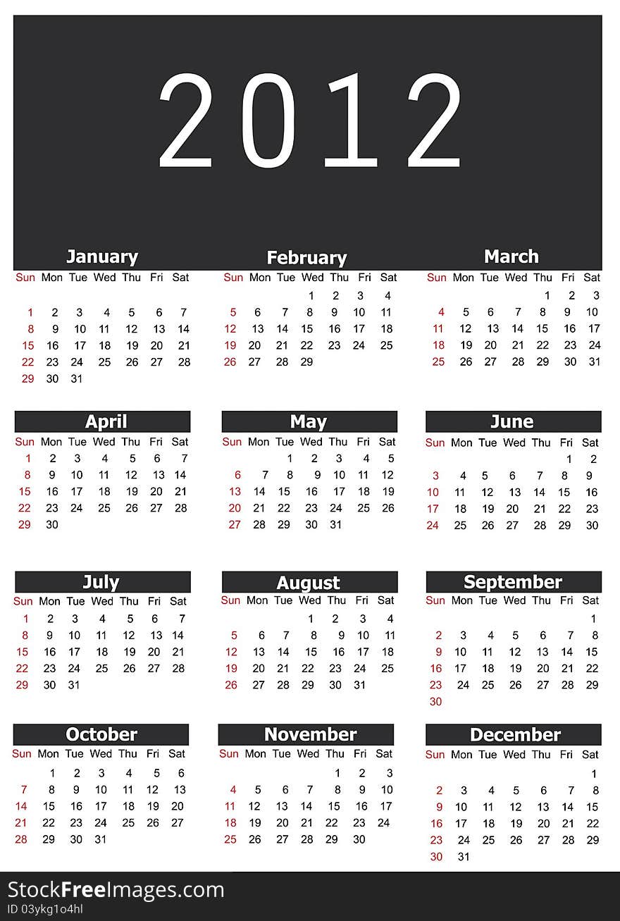 2012 Vector Calendar