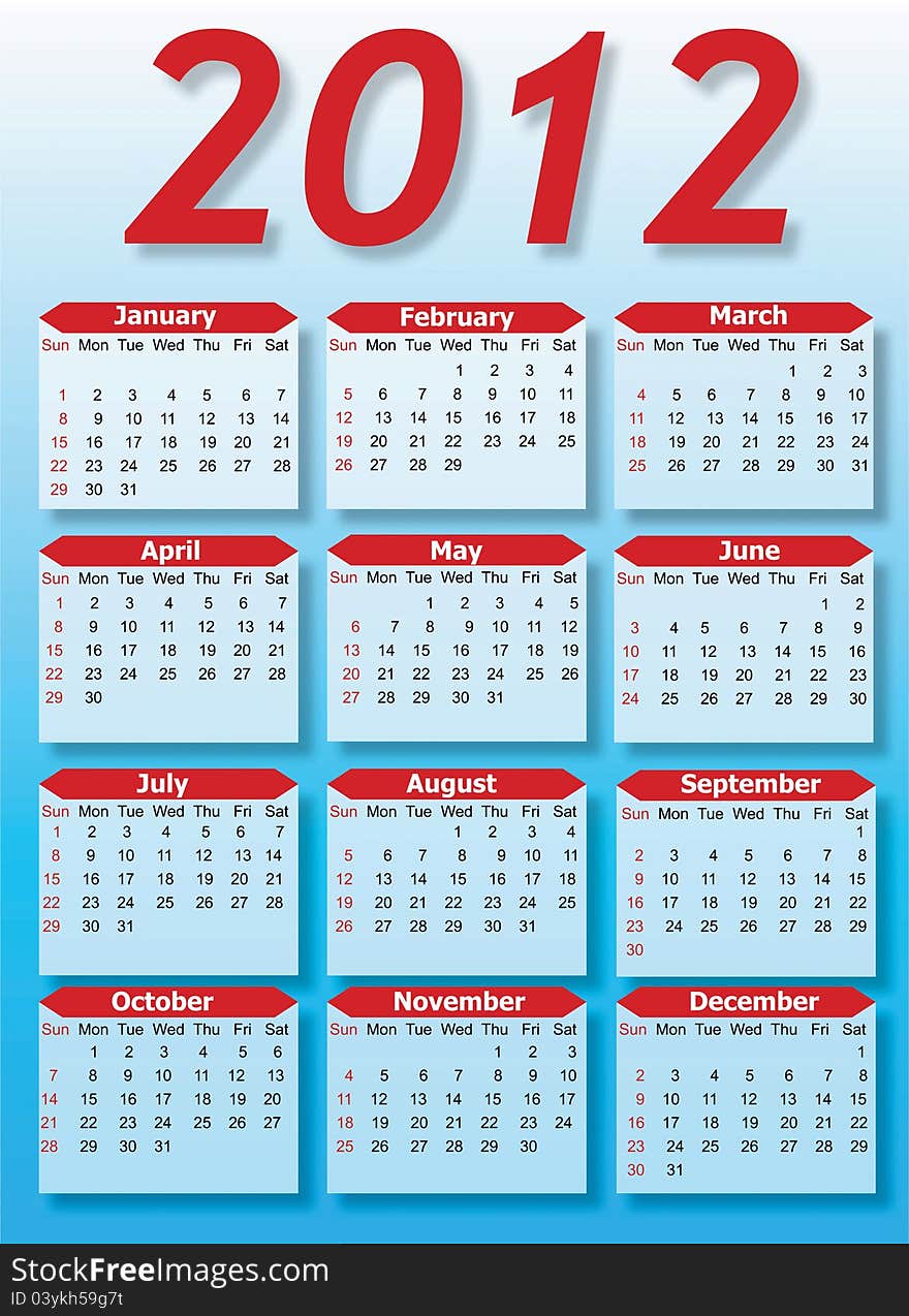 2012 vector calendar