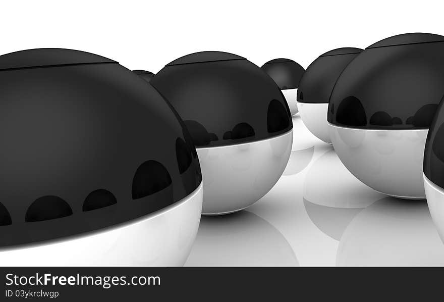 Extreme closeup of some spheres in black and white (3d render)