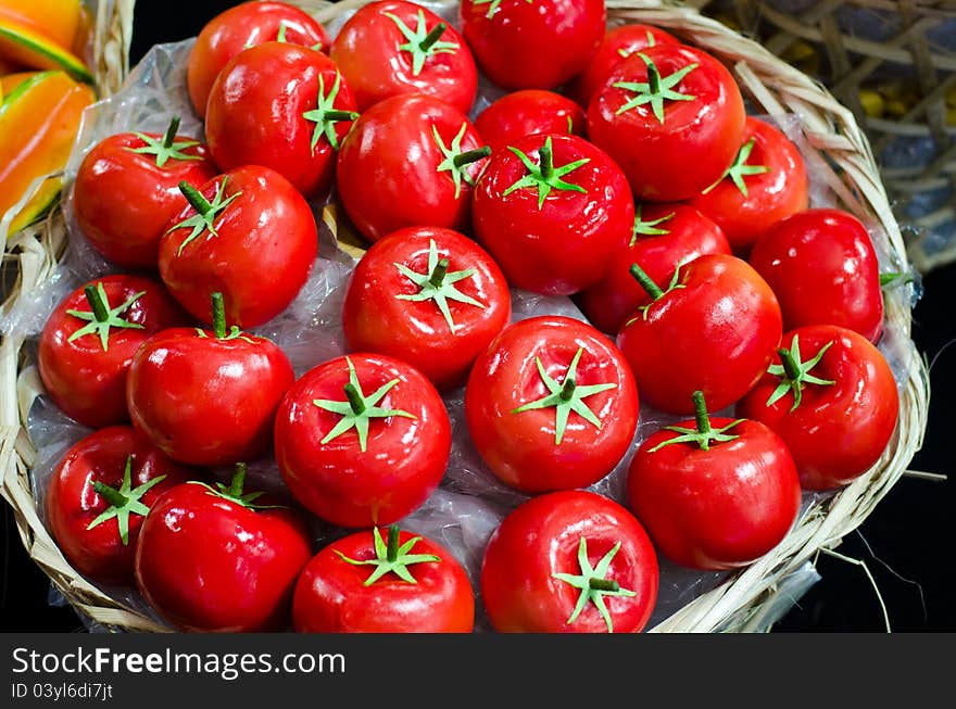 Tomato ripe in basket for sale. Tomato ripe in basket for sale