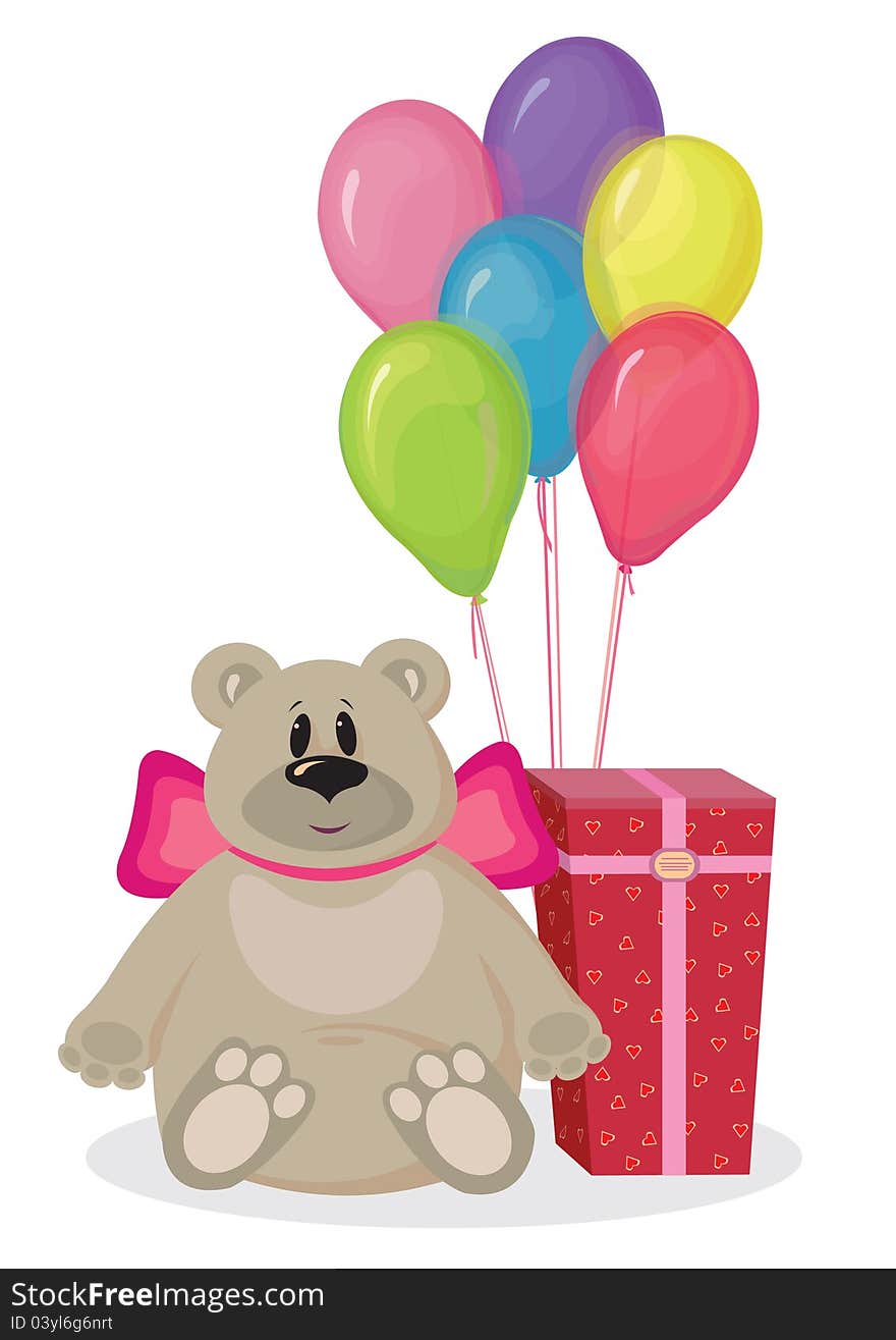 Gift in boxes, balloons and toys on a white background. Gift in boxes, balloons and toys on a white background